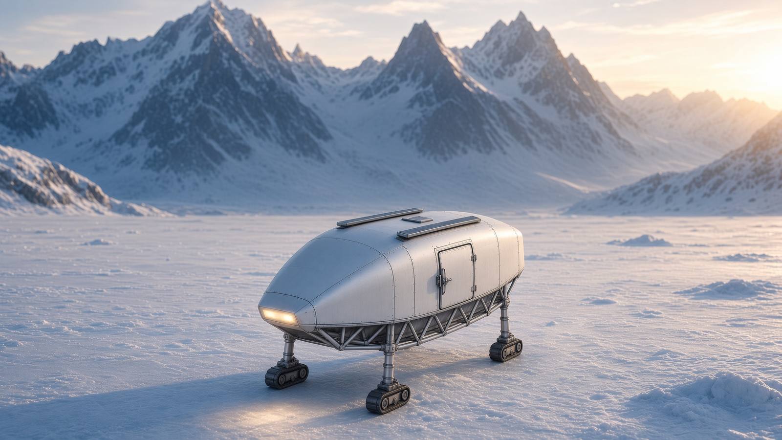 Heighliner walking habitat on an ice shelf at first light